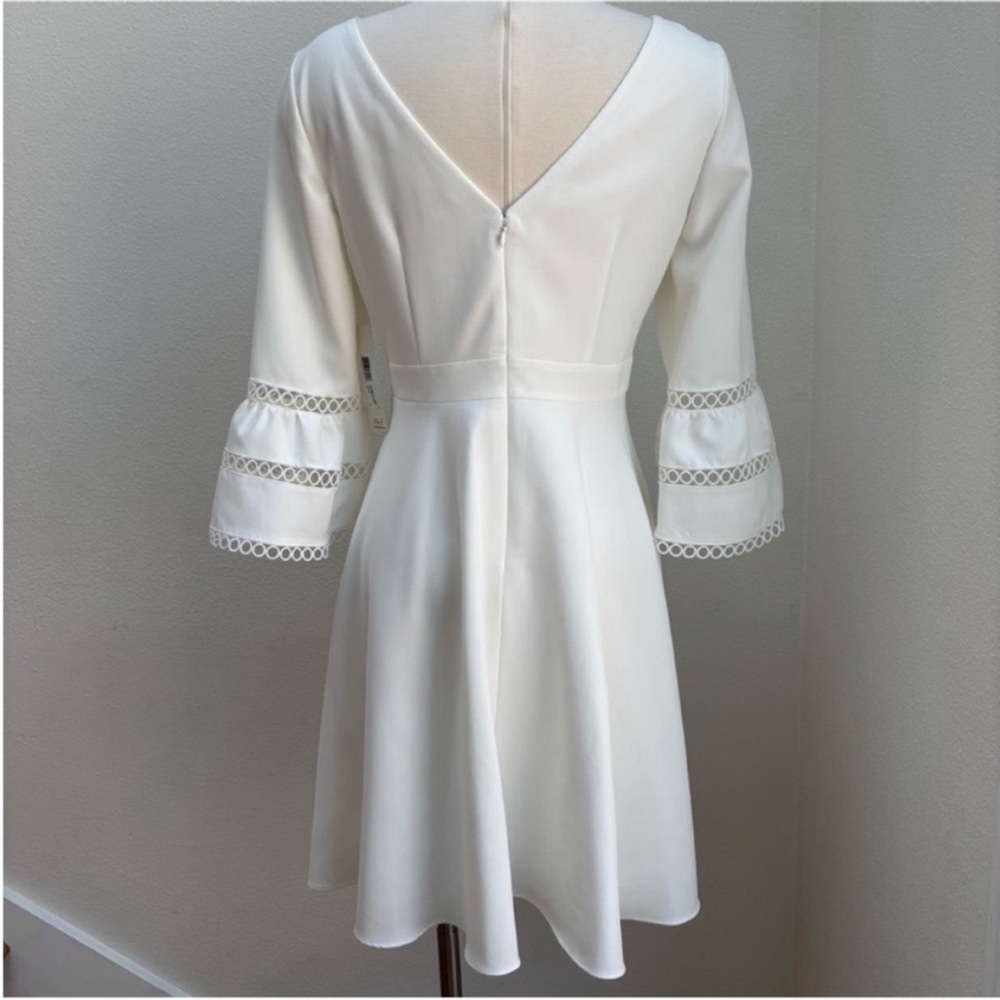Eliza J Mini Dress Fit Flare Modest Bridal Shower Engagement Ivory White Size 8 - Picture 8 of 11